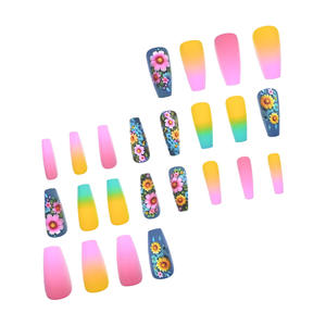 Горячая новинка: 24 шт. накладных ногтей для девочек, квадратные, 3D, с дизайном под подсолнух, искусственные типсы для маникюра из АБС-пластика - Product Image 5