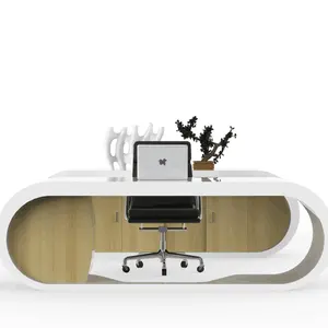 소형 작은 고품질 우아한 구부려진 나무로 되는 작은 백색 정면 현대 사무실 접수처