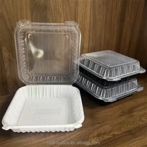 10×10 große 1-Fächers-Restaurant-Shawarma-Togo-Schachteln zweifarbiger Clamshell-Container zum Mitnehmen mit schwarzem Boden durchsichtiger scharnierdeckel