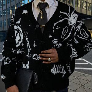 Nouveauté 2025 – Cardigan en tricot jacquard personnalisé pour homme, col en V, coupe ample, chaud, pour l'automne et l'hiver - Product Image 4