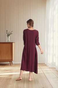 Robe Cocon Femme Noire en Lin Coupe A-Line Manches Courtes Ajustement Classique Minimaliste Décontractée Unie Naturelle Écologique Respirante - Product Image 5