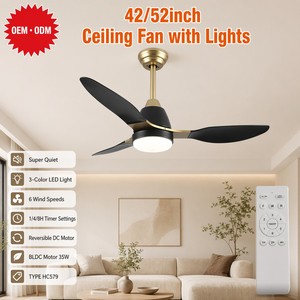 Ventilateur de plafond LED ABS avec télécommande pour salon et chambre, 42 pouces, 52 pouces, 3 pales, ventilateur de plafond ABS avec lumière - Product Image 1
