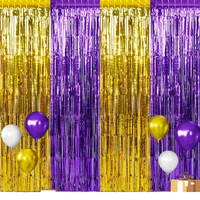 Lot de 3 rideaux de fond en guirlandes métalliques à franges de 1 m x 2 m, couleurs violet et or, pour fêtes d'anniversaire et remises de diplômes
