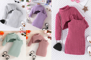 Conjunto de Ropa Casual para Niña, Estilo Boutique, Camiseta de Cuello Alto con Hombros Caídos, Vestido Tipo Camisola, Conjunto de 2 Piezas para Bebés - Product Image 3