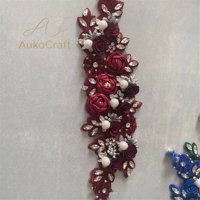 Nouvelle conception, broderie florale 3D faite à la main, strass, patch de mariage pour robe de soirée, costume, couture, motif floral perlé, applique