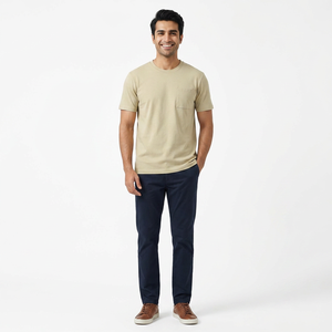 T-shirt d'été à manches courtes en coton uni, tissage uni, 190 g/m², couleur unie, poche, séchage rapide, pour homme - Product Image 1