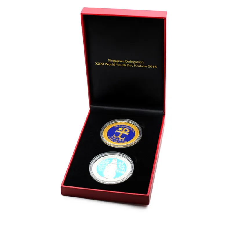 Monete in metallo e monete sfida smalto personalizzate scatole di presentazione in velluto