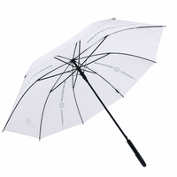 Parapluie droit automatique à 8 baleines, blanc, avec logo personnalisé, poignée en J courbée noire, longue tige, pour publicité d'entreprise, exposition et salon professionnel