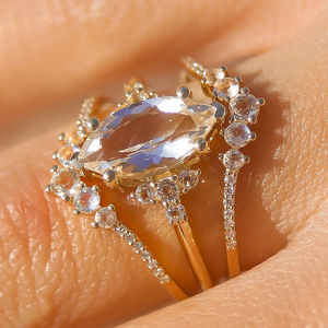 Anillo de Compromiso de Plata de Ley con Topacio Blanco de Londres, Corte Maquirse, Diamante Natural de Ensueño, Joyería de Oro de 10 Quilates - Product Image 2