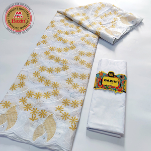 Tessuto di pizzo secco africano <span class=keywords><strong>bianco</strong></span> puro con Bazin ricco materiale originale Jacquard per le donne nigeriane matrimonio sposa Swiss Voile lacci - Product Image 6