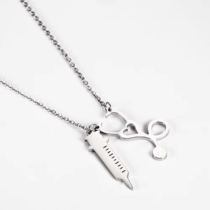 중저 도매 의료기기 청진기 목걸이 의사 주사기 여성 쇄골 체인 스테인리스 스틸 목걸이 - Product Image 4