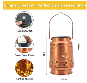 Lanterne de jardin solaire portable lanterne de fer solaire creusée colibri lumières - Product Image 6