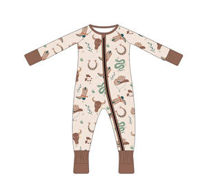 Conjunto <span class=keywords><strong>de</strong></span> <span class=keywords><strong>Pijama</strong></span> Informal Estilo Vaquero Occidental <span class=keywords><strong>de</strong></span> Bambú y Algodón para Niñas, Mameluco para Bebé - Product Image 1