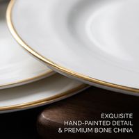 Service de table en céramique blanche avec bordure dorée de luxe, assiettes et bols en porcelaine haut de gamme, ensemble de 16 pièces pour mariage et cadeau