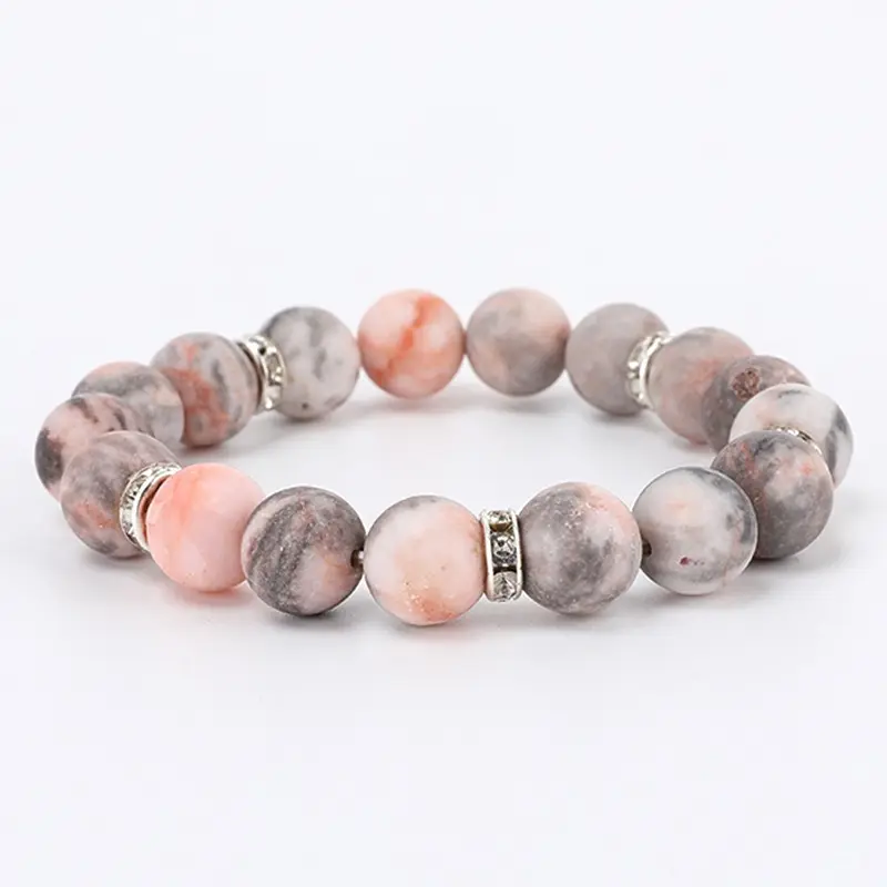 Braccialetti di pietra con cristalli curativi per alleviare l'ansia da Stress articoli regali per donne 10mm bracciale di pietre preziose zebrate rosa