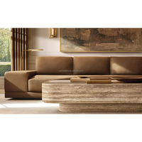 Canapé modulaire moderne à accoudoirs larges en tissu, structure en bois artisanal, coussins en mousse multi-densités, pour salon