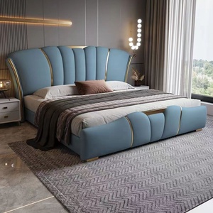 Cama de cuero de lujo ligera Italiana Moderna dormitorio principal cama doble minimalista de gama alta ambiente de lujo paquete suave cama de boda - Product Image 6