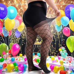 ถุงน่องตาข่ายโปร่งใสแบบรอมบัส ไซส์พลัส 300 ปอนด์ เอวสูง ยืดหยุ่นได้ เหมาะสำหรับงานปาร์ตี้สำหรับผู้หญิง - Product Image 2