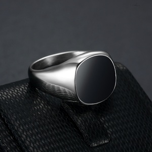 316Stainless Steel Black Enamel Square Signet <b>Ring</b> for Men GoldSilver-Tone Bold Sleek Masculine Aesthetic Business Biker Jewelry - Product Image 3