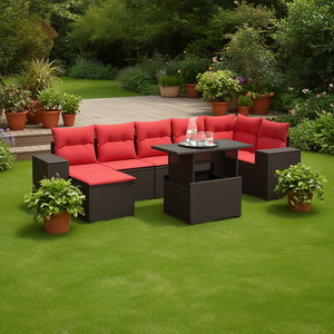 8 Piece Brown Poly <b>Rattan</b> Garden <b>Sofa</b> Set With Cushions Outdoor Furniture Contemporary Style - Product Image 2