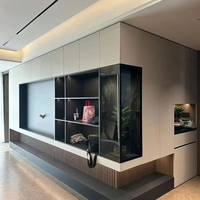 Lemari TV Ruang Tamu Modern ACE Electric Extendable, Panel Kayu Hitam MDF Particleboard, Dapat Dipasang di Dinding, Buatan Khusus