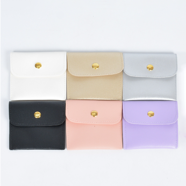 Mini Simple PU Leather Jewelry Packaging Bag Snap-on Flip-top Travel Jewelry Pouch Jewelry Envelope Storage