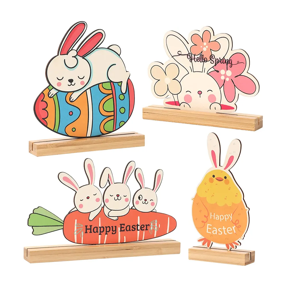 Happy Bunny Table Decor Easter Table Centerpieces Decorations Easter Truck Wood For Easter Home Office Party Polybag Colorful