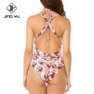 High Quality Hawaiian Print Halter Neck Openwork One-piece Swimsuit Custom with Recycled Nylon Swimsuit Fabric - Product Image 3