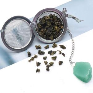 Natural Raw Stone 304 Stainless Steel Portable <b>Infuser</b> Set With Crystal Mesh Spice Strainer Reusable Matcha <b>Tea</b> Ball - Product Image 2