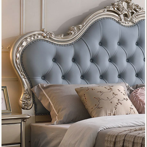 <span class=keywords><strong>Letto</strong></span> Matrimoniale di Lusso Personalizzato in Legno Massello di Gomma Americana con Testiera in Pelle Nappa, Misure 1.5m-1.8m, Blu - Product Image 2