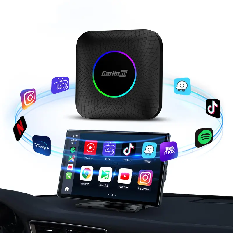 Carlinkit CarPlay donl Android เล่นรถยนต์แอนดรอยด์ไร้สาย13 QCM6225 64GB กล่องอัพเกรดซิม TF Ai สำหรับ YouTube Netflix