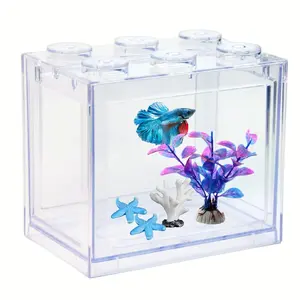 Toptan yapı blok şekli Mini masaüstü kaplumbağa Nano balık Goldfish akvaryum modüler istiflenebilir küçük akrilik Betta balık tankı