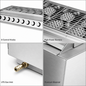Parrilla de Gas Comercial de Ocho Quemadores para Barbacoa, Ideal para Brochetas, Filetes, Pollo, Salchichas, Restaurantes y Servicios de Catering - Product Image 4
