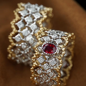 Phong Cách Ý 18K Vàng Vàng Tự Nhiên Pigeon Blood <span class=keywords><strong>Ruby</strong></span> & Kim Cương Tự Nhiên Nhẫn-Cao cấp Thủ Công Hình Bầu Dục Hình Ladies 'Đồ Trang Sức - Product Image 2