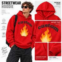 Sweat-shirt à capuche oversize personnalisé avec imprimé flamme, unisexe, streetwear, en mélange de coton épais, pour OEM ODM