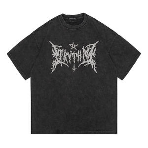 Kaus lengan pendek leher bulat katun dicuci <span class=keywords><strong>Logo</strong></span> dibuat sesuai pesanan kaus grafis cuci asam Pria antik - Product Image 1