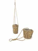 P114 fait à la main herbe tissé décoratif Pot de fleur suspendu jardinière paniers poignée pour jardin rotin tissé suspendu panier pour