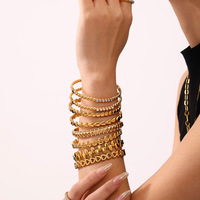Ensemble de bracelets de luxe en or 18 carats, acier inoxydable, zircon, charme géométrique, bracelet minimaliste tendance, bijoux pour femme