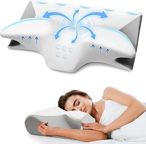Oreiller cervical pour soulager les douleurs cervicales, en mousse à mémoire de forme rafraîchissante, réglable, orthopédique, forme papillon, respirant, soutien ergonomique - Product Image 1