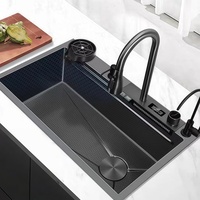 Évier de cuisine multifonctionnel en acier inoxydable 304, évier intégré fait main avec affichage numérique pour le lavage des légumes et de la vaisselle