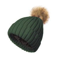 Bonnet en Tricot Chaud d'Hiver de Luxe pour Femme avec Pompon en Fausse Fourrure et Doublure en Satin de Haute Qualité pour Filles, Motif Camouflage et Dessin Animé