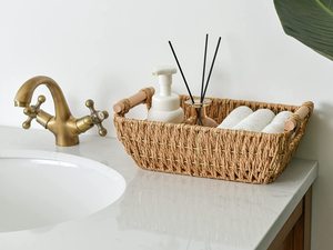 Tay dệt nhỏ giỏ wicker, thông tư giấy dây lưu trữ giỏ, với tay cầm bằng gỗ - Product Image 4