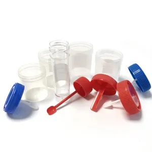 热卖无菌容器30毫升60毫升90毫升100毫升120毫升塑料粪便标本瓶自带勺子