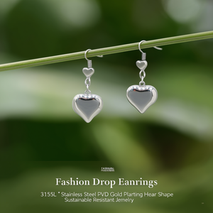 Fashion Drop Earrings 316L Stainless Steel PVD Gold Plating <b>Heart</b> Shape Sustainable Resistant Jewelry - Product Image 3