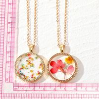 Collier rétro créatif rond en résine fleur séchée collier pendentif fleur éternelle colorée accessoires pour femmes