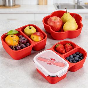 Boîte de conservation alimentaire en silicone personnalisée en gros, design multifonctionnel, qualité alimentaire, pliable, anti-fuite, 3 compartiments, pour le déjeuner - Product Image 1