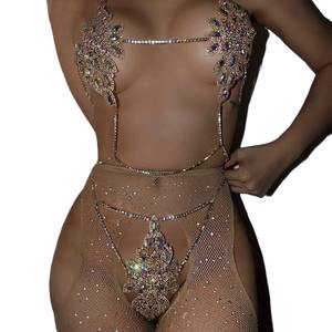 2025 New DS High-end Padrão Banhado A Ouro Corpo De Jóias De Luxo Boate Festa Sexy Brilhante Biquíni Terno Com Strass - Product Image 1