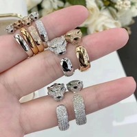 Bague de Fiançailles et de Mariage en Acier Inoxydable avec Pierre Précieuse et Motif Léopard, Plaqué Argent, Vente en Gros