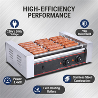 Grill à hot-dogs portable en acier inoxydable à 7 rouleaux, 220V, automatique, haute efficacité, machine de traitement des snacks commerciale pour hôtels et restaurants