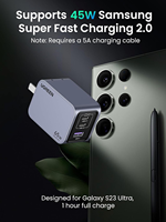 Chargeur USB C UGREEN Nexode Pro 65W 3 ports Mini compact pliable PPS GaN Chargeur mural rapide